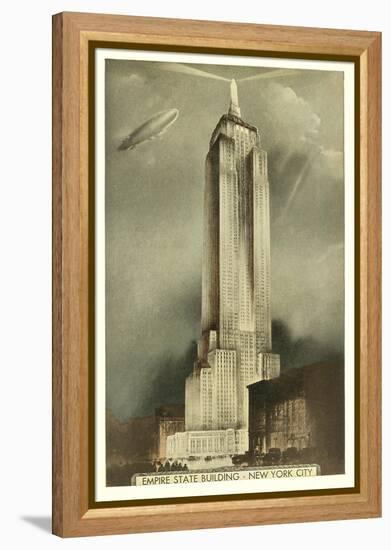 Blimp over Empire State Building, New York City-null-Framed Stretched Canvas