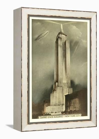 Blimp over Empire State Building, New York City-null-Framed Stretched Canvas