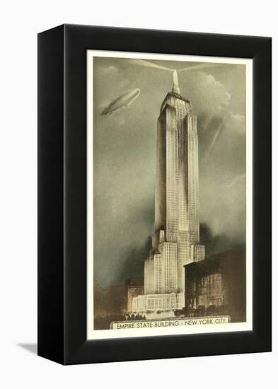 Blimp over Empire State Building, New York City-null-Framed Stretched Canvas