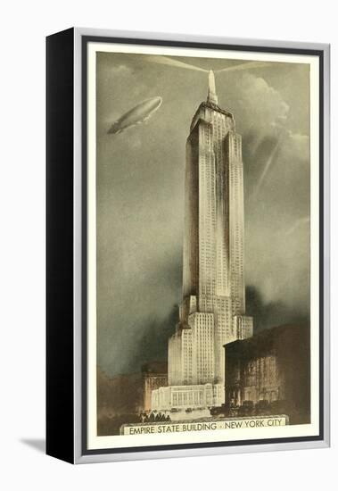 Blimp over Empire State Building, New York City-null-Framed Stretched Canvas
