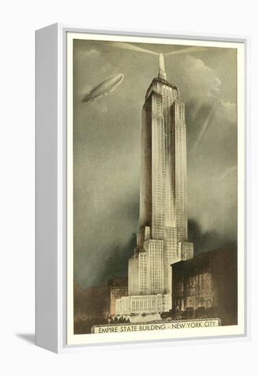 Blimp over Empire State Building, New York City-null-Framed Stretched Canvas