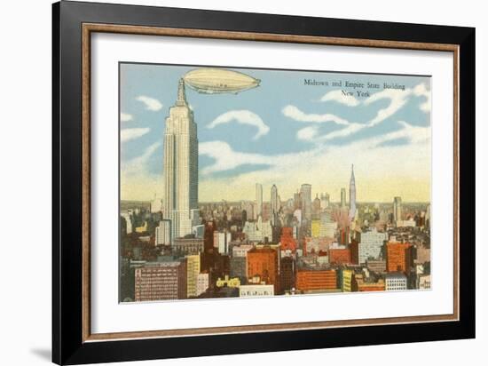 Blimp over Midtown Manhattan-null-Framed Art Print