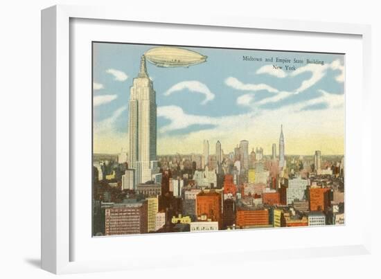 Blimp over Midtown Manhattan-null-Framed Art Print