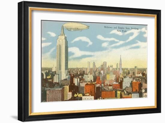 Blimp over Midtown Manhattan-null-Framed Art Print