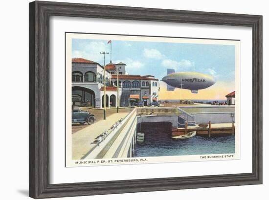 Blimp over Pier, St. Petersburg, Florida-null-Framed Art Print