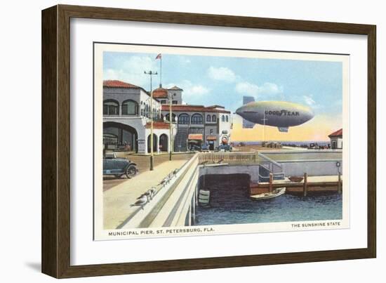 Blimp over Pier, St. Petersburg, Florida-null-Framed Art Print