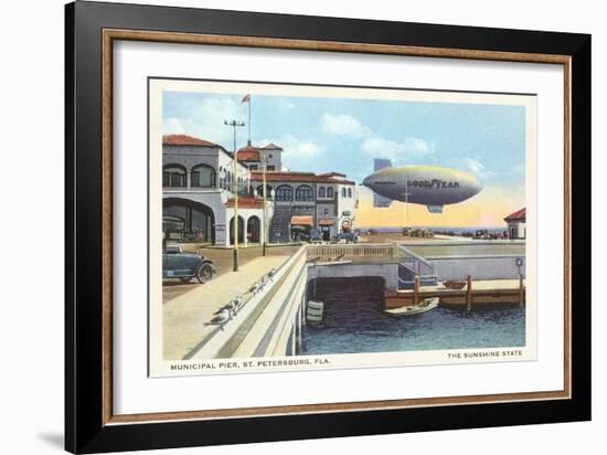 Blimp over Pier, St. Petersburg, Florida-null-Framed Art Print