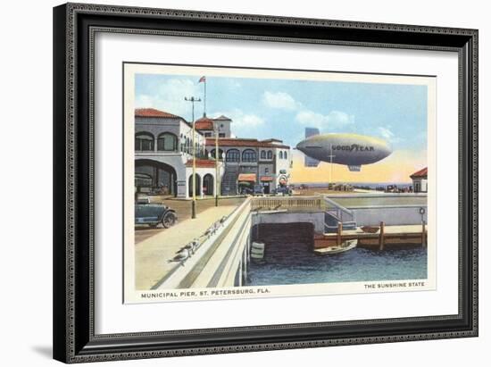 Blimp over Pier, St. Petersburg, Florida-null-Framed Art Print