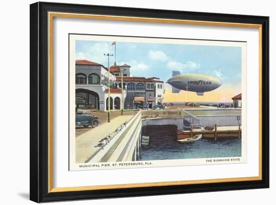 Blimp over Pier, St. Petersburg, Florida-null-Framed Art Print