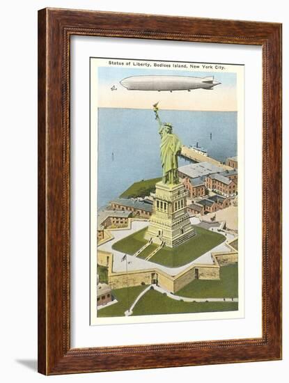 Blimp over Statue of Liberty, New York City-null-Framed Art Print