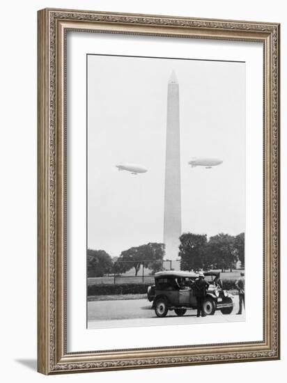 Blimps Practice over the Washington Monument-null-Framed Art Print