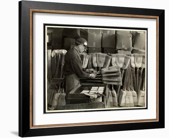 Blind Man Labeling Brooms at the Bourne Memorial Building, New York, 1935-Byron Company-Framed Giclee Print