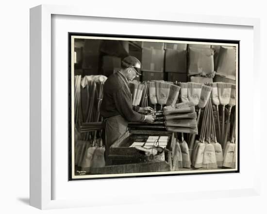 Blind Man Labeling Brooms at the Bourne Memorial Building, New York, 1935-Byron Company-Framed Giclee Print