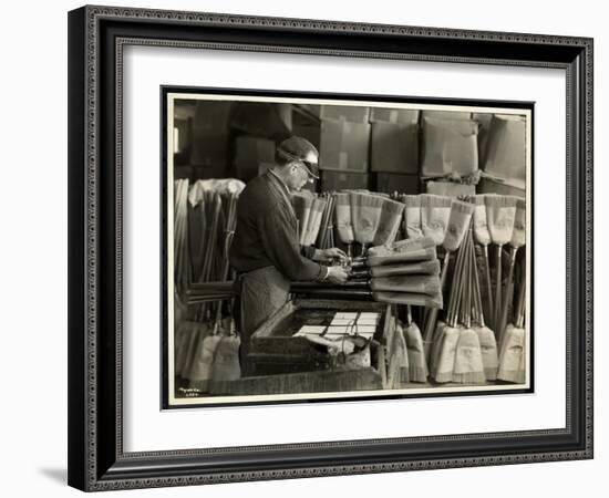 Blind Man Labeling Brooms at the Bourne Memorial Building, New York, 1935-Byron Company-Framed Giclee Print