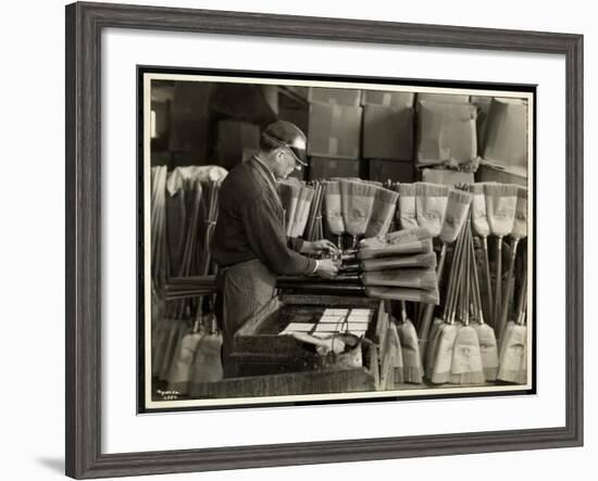 Blind Man Labeling Brooms at the Bourne Memorial Building, New York, 1935-Byron Company-Framed Giclee Print