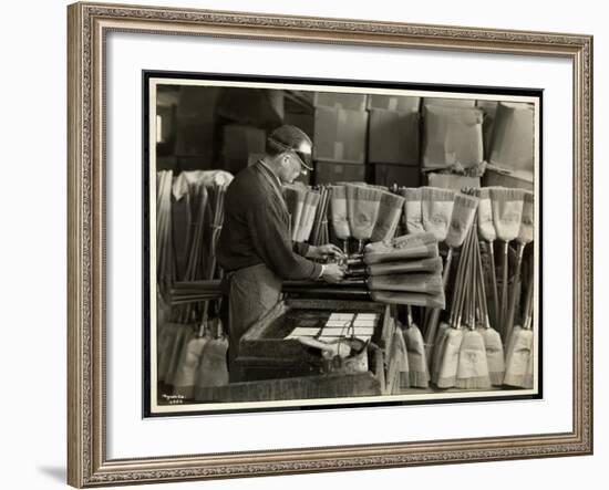 Blind Man Labeling Brooms at the Bourne Memorial Building, New York, 1935-Byron Company-Framed Giclee Print