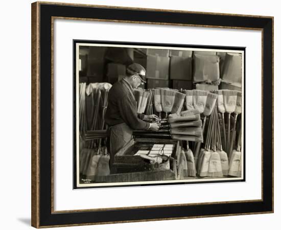 Blind Man Labeling Brooms at the Bourne Memorial Building, New York, 1935-Byron Company-Framed Giclee Print