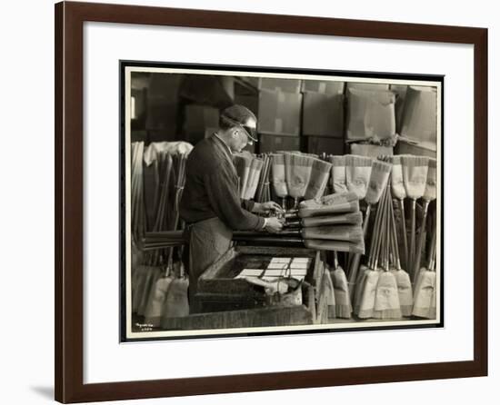 Blind Man Labeling Brooms at the Bourne Memorial Building, New York, 1935-Byron Company-Framed Giclee Print