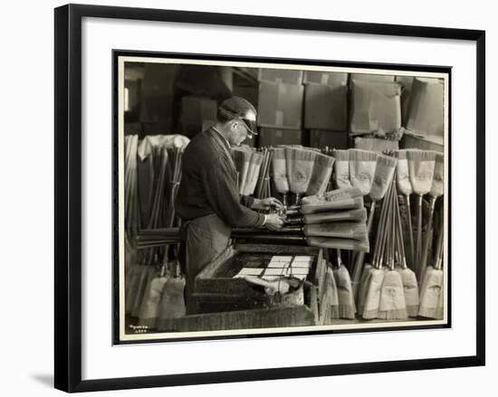 Blind Man Labeling Brooms at the Bourne Memorial Building, New York, 1935-Byron Company-Framed Giclee Print