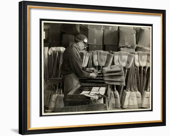 Blind Man Labeling Brooms at the Bourne Memorial Building, New York, 1935-Byron Company-Framed Giclee Print