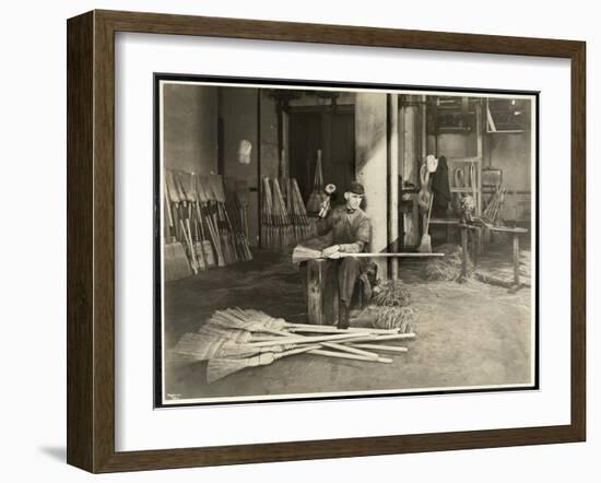 Blind Man Placing Iron Hoops on Brooms at the Bourne Memorial Building, New York, 1921-Byron Company-Framed Giclee Print