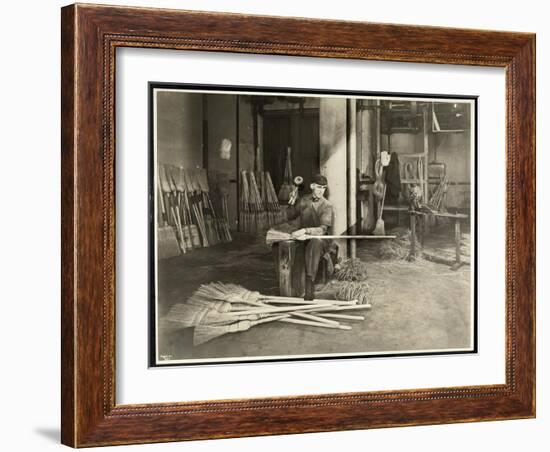 Blind Man Placing Iron Hoops on Brooms at the Bourne Memorial Building, New York, 1921-Byron Company-Framed Giclee Print