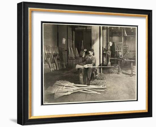 Blind Man Placing Iron Hoops on Brooms at the Bourne Memorial Building, New York, 1921-Byron Company-Framed Giclee Print