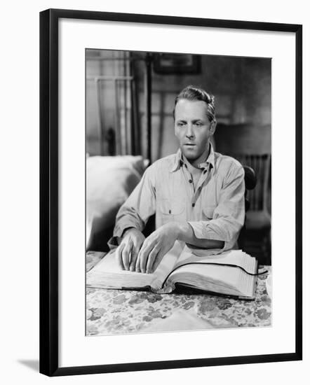 Blind Man Reading Book in Braille-null-Framed Photo