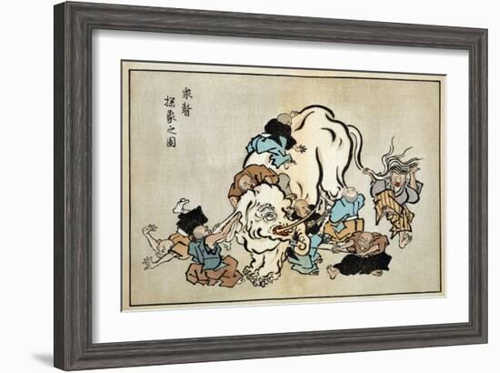 Blind Monks Examining an Elephant, Japanese Wood-Cut Print-Lantern Press-Framed Art Print