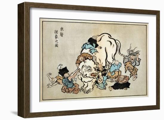 Blind Monks Examining an Elephant, Japanese Wood-Cut Print-Lantern Press-Framed Art Print