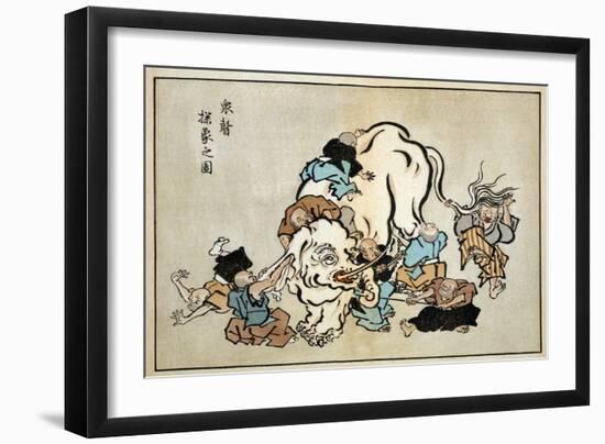 Blind Monks Examining an Elephant, Japanese Wood-Cut Print-Lantern Press-Framed Art Print