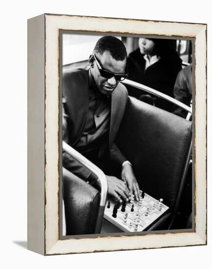 Blind Singer Ray Charles Playing Chess on a Board with Special Niches-Bill Ray-Framed Premier Image Canvas