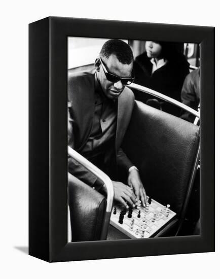 Blind Singer Ray Charles Playing Chess on a Board with Special Niches-Bill Ray-Framed Premier Image Canvas