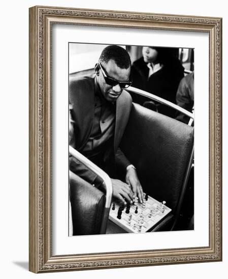 Blind Singer Ray Charles Playing Chess on a Board with Special Niches-Bill Ray-Framed Premium Photographic Print