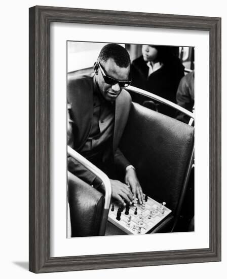 Blind Singer Ray Charles Playing Chess on a Board with Special Niches-Bill Ray-Framed Premium Photographic Print