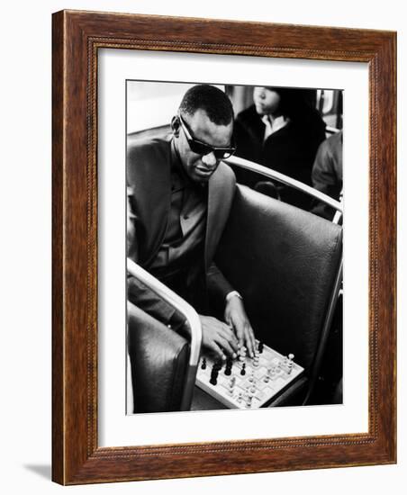 Blind Singer Ray Charles Playing Chess on a Board with Special Niches-Bill Ray-Framed Premium Photographic Print