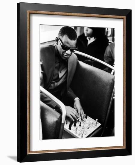 Blind Singer Ray Charles Playing Chess on a Board with Special Niches-Bill Ray-Framed Premium Photographic Print