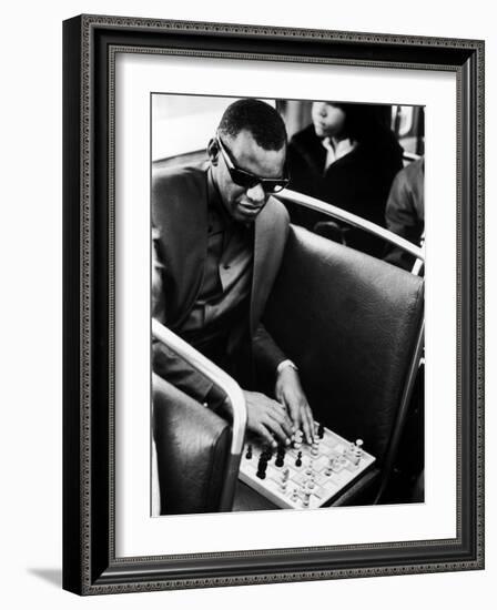 Blind Singer Ray Charles Playing Chess on a Board with Special Niches-Bill Ray-Framed Premium Photographic Print