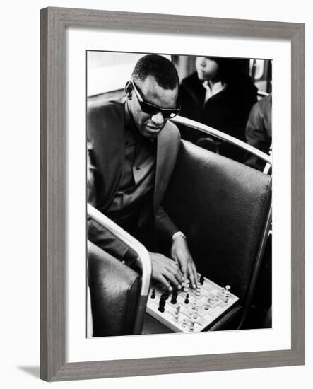 Blind Singer Ray Charles Playing Chess on a Board with Special Niches-Bill Ray-Framed Premium Photographic Print