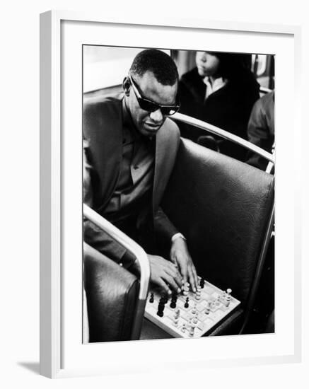 Blind Singer Ray Charles Playing Chess on a Board with Special Niches-Bill Ray-Framed Premium Photographic Print
