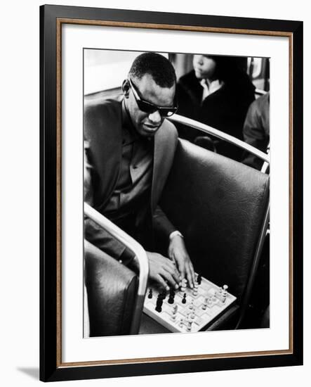 Blind Singer Ray Charles Playing Chess on a Board with Special Niches-Bill Ray-Framed Premium Photographic Print