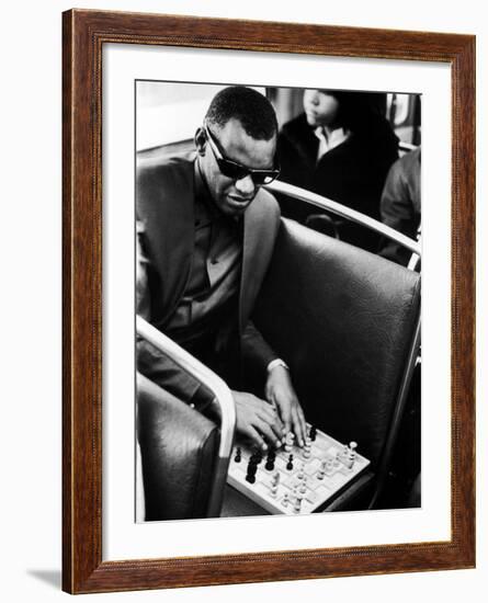 Blind Singer Ray Charles Playing Chess on a Board with Special Niches-Bill Ray-Framed Premium Photographic Print