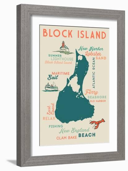 Block Island, Rhode Island and Icons-Lantern Press-Framed Art Print