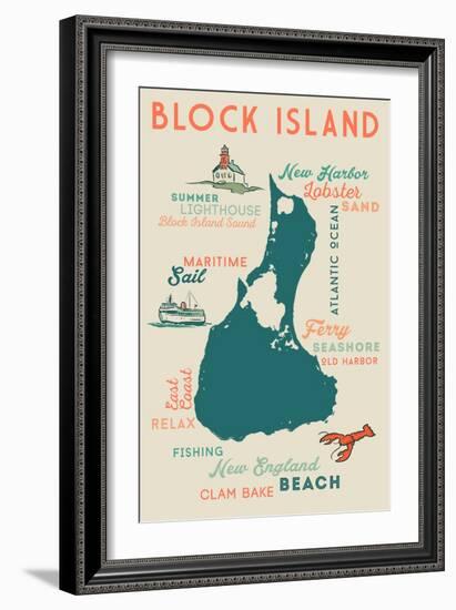 Block Island, Rhode Island and Icons-Lantern Press-Framed Art Print