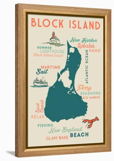 Block Island, Rhode Island and Icons-Lantern Press-Framed Stretched Canvas