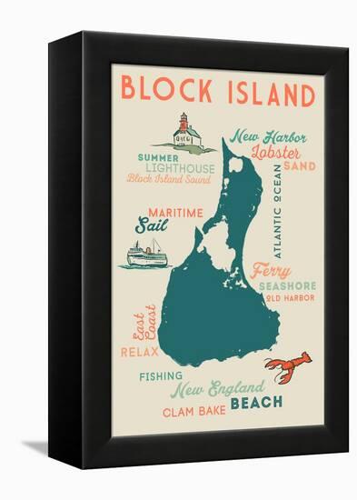 Block Island, Rhode Island and Icons-Lantern Press-Framed Stretched Canvas