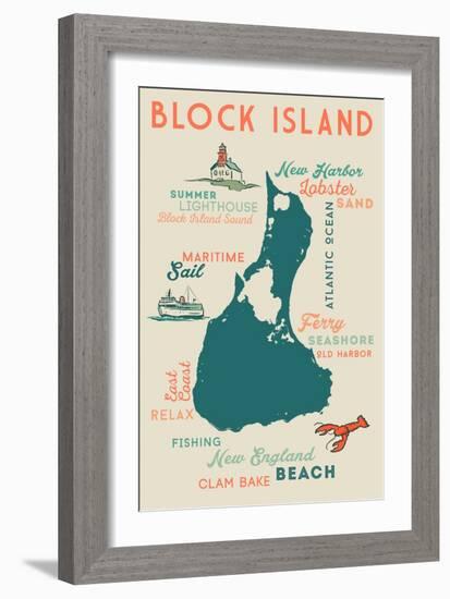 Block Island, Rhode Island and Icons-Lantern Press-Framed Premium Giclee Print