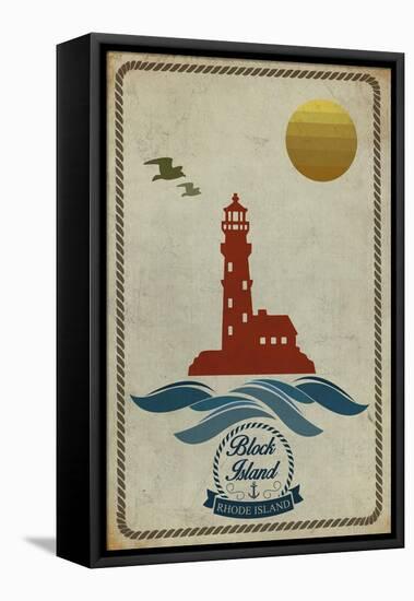 Block Island, Rhode Island - Lighthouse Icon-Lantern Press-Framed Stretched Canvas