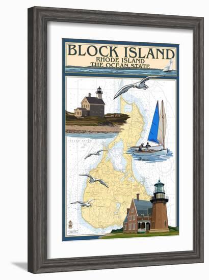 Block Island, Rhode Island - Nautical Chart-Lantern Press-Framed Art Print