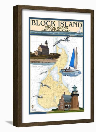 Block Island, Rhode Island - Nautical Chart-Lantern Press-Framed Art Print